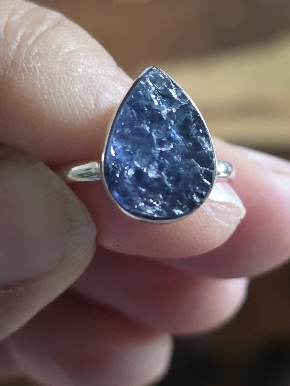 Teardrop Blue Tanzanite Druzy Ring in Sterling Silver